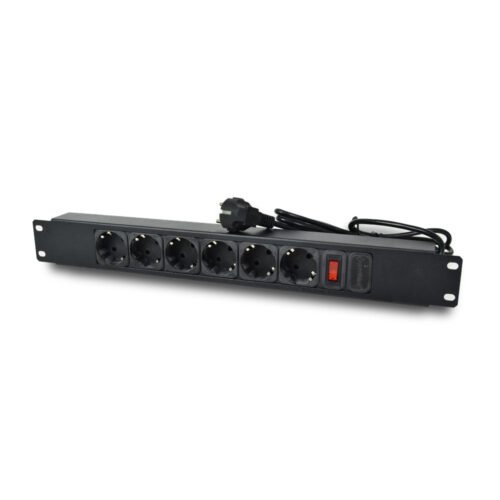 Мережевий фiльтр SN 1U на 6 розеток з вимикачем, PDU 220В, 10А, 1,5м, Schuko, чорний