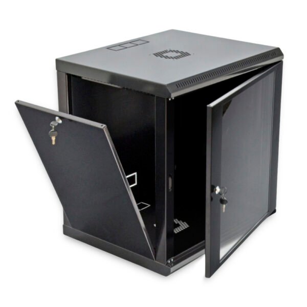 Шафа серверна SteelNet 12U 600 x 450 для мережевого обладнання (скло, чорний) - Зображення 2